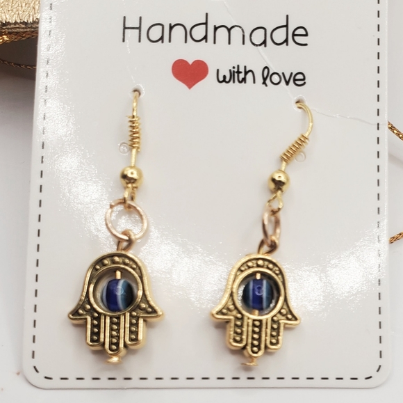 Mini Hamsa Hand Earrings Fatima Hand Pendant Yoga Spirit Buddha Evil Eye - Picture 6 of 8